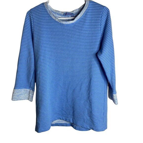 fresh produce Tops - Fresh Produce Sweatshirt Womens XS 3/4 Sleeve Top Blue White Stripe Crew Neck